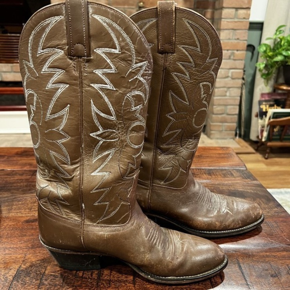 Vintage ACME Brown‎ Leather Pointed Toe Cowboy Western Boots 1960s Mens Size 7.5